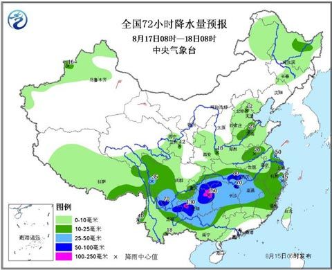 72小时全国降雨量预报图